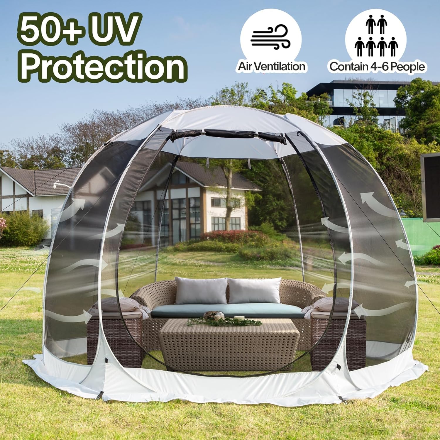 Alvantor 10'x10' Pop Up Screen House Tent, Instant Outdoor Gazebo with Mosquito Netting & UPF 50+ Sun Protection, Portable Canopy Shelter for Patio, Backyard, Camping (4-6 Person),Grey