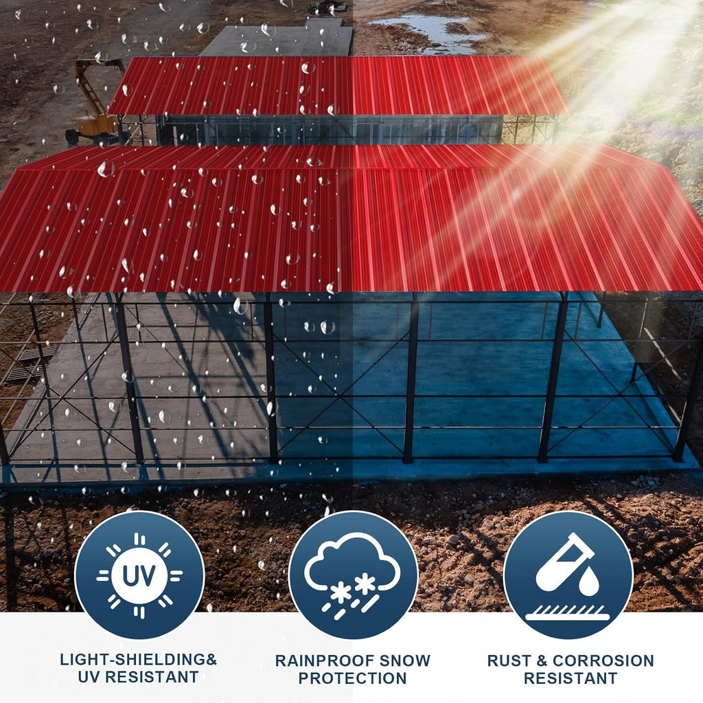 12 Pack PPGI Metal Roofing Panels, 72' x 36', 28 Gauge, 216 Sq. Ft. Coverage, Prepainted Galvanized Steel Sheets for Residential, Commercial, Pergolas, Gazebos, Fencing, and Patio Roofs（Red）