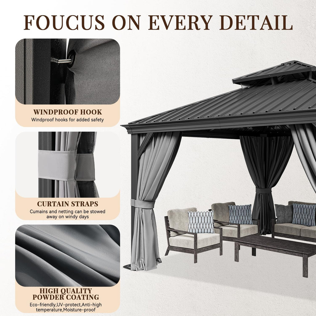 24 Ft. W X 14 Ft. D Metal Patio Deluxe Gazebo