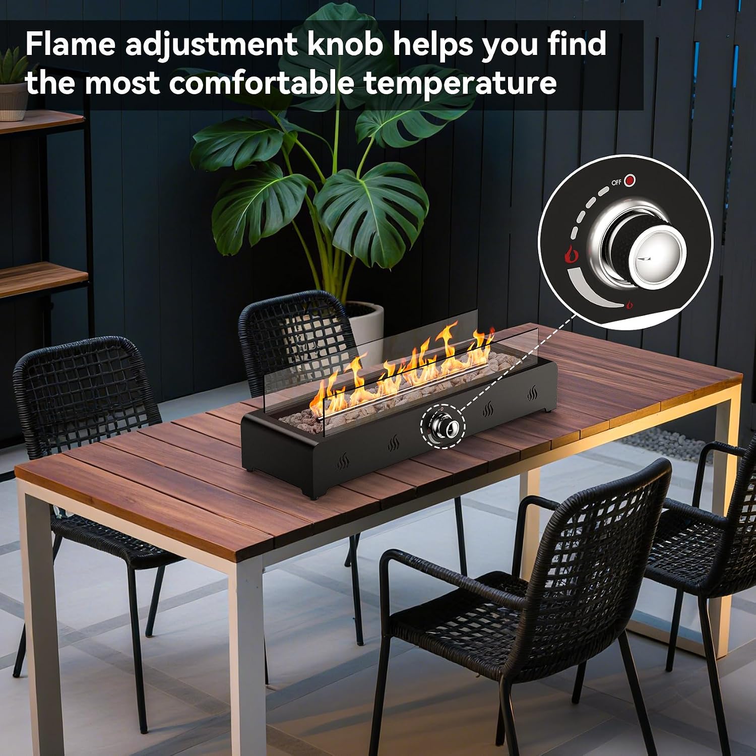 Onlyfire 28'' Tabletop Fire Pit Table, Propane Gas Firepit Bottom Mounted for Table with Umbrella Hole, Glass Wind Guard and Lava Rock, Outdoor Rectangular Smokeless Fireplace