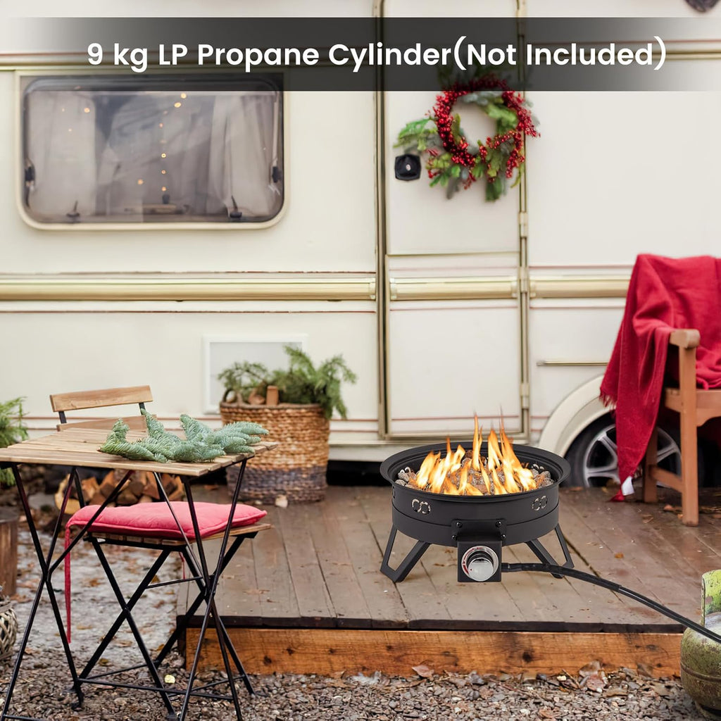 Giantex Portable Propane Fire Pit, 17' Small Outdoor Fire Bowl w/Foldable Legs, Round Fireplace with Lid, Removable Grill, Carry Bag, Lava Rocks, 58000 BTU Smokeless Gas Firepit for Outdoor Camping