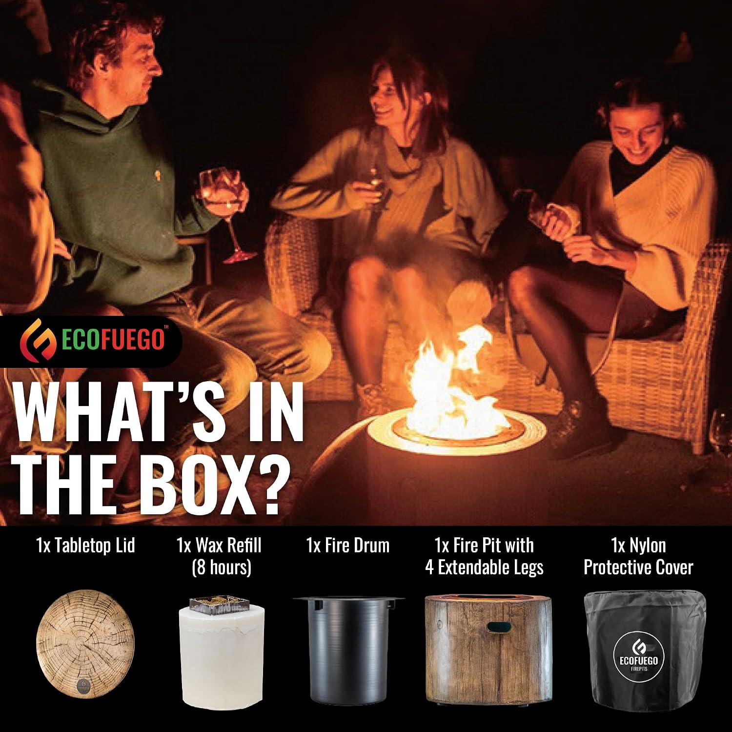 El Fuego Wax Fire Pit – Lights in Seconds for Instant Heat with No Wood Smoke, Low Maintenance, the Ultimate in Convenience - Original