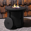 30 Inch Outdoor Fire Table Round Propane Fire Pit Table 50,000 BTU Gas FirePit with Waterproof Cover, Gloves, Steel Lid and Glass Rock, CSA Certified Fire Table for Outside Patio Garden Yard