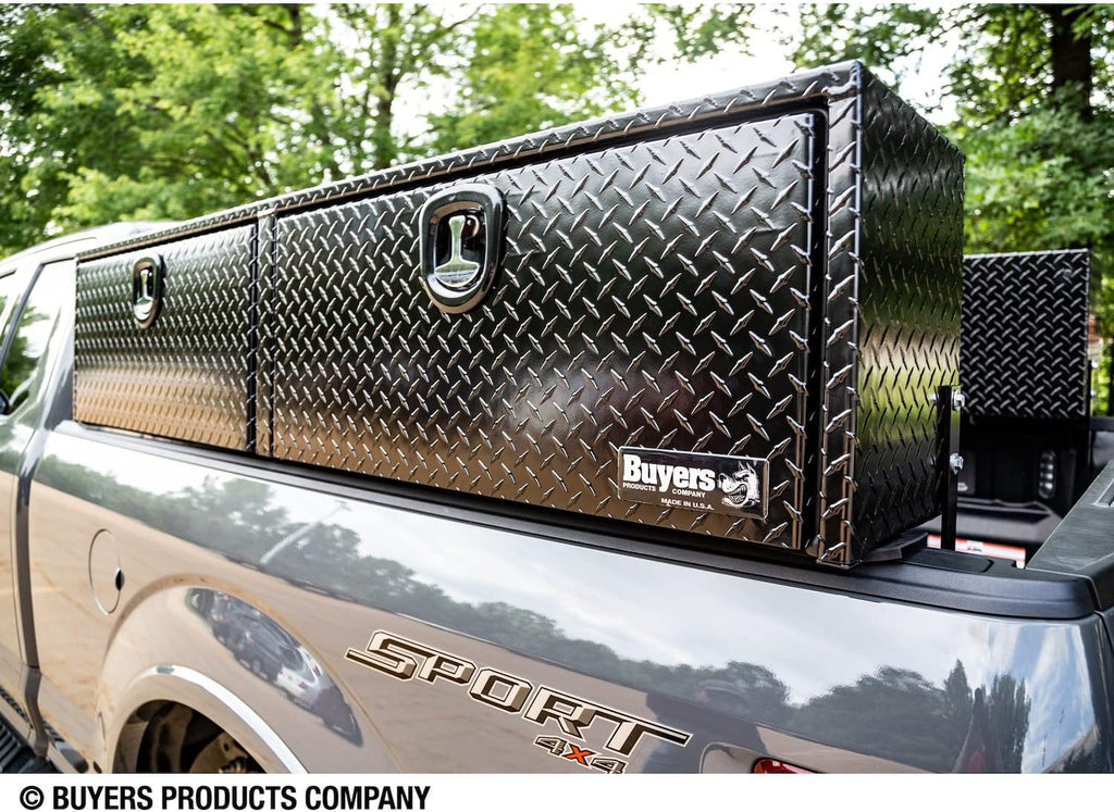 Buyers Products 1721551 Black Aluminum Diamond Tread Topsider Truck Box With Drop Door, 72 x 13 x 16 Inch, Made in The USA, Lockable Tool Chest, Durable Job Box For Storage & Organization
