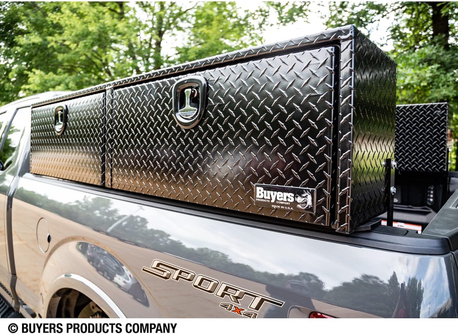 Buyers Products 1721551 Black Aluminum Diamond Tread Topsider Truck Box With Drop Door, 72 x 13 x 16 Inch, Made in The USA, Lockable Tool Chest, Durable Job Box For Storage & Organization