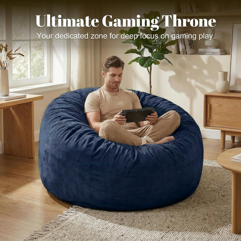 Codi Bean Bag Chair with Filler Included, 4 FT - Comfy Large Beanbag Chairs for Adults, Premium Foam Added - Machine Washable and Soft Mink Bonded Cover - Blue, 4ft