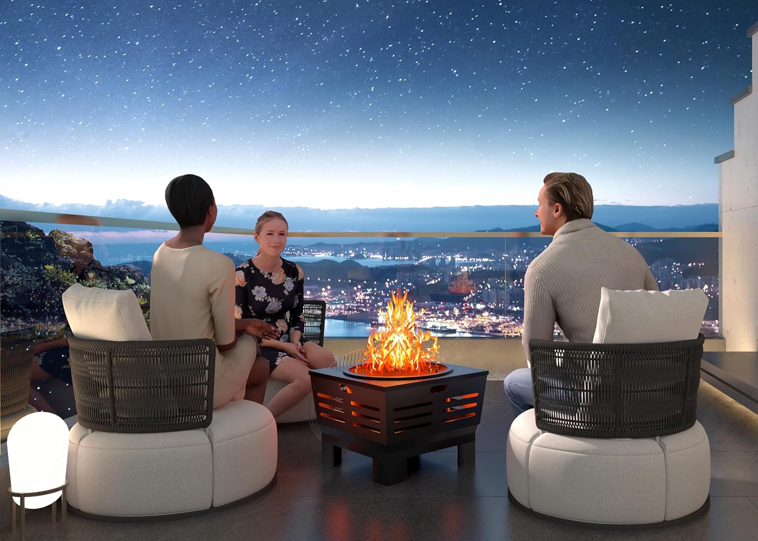 Fire Beauty Fire Pit with Stand,Smokeless Wood Burning Firepit with Ash Pan,Portable Outdoor Firepit with Cooking Grate & Poker for Camping,Backyard|L:23''xW:23''xH:19'',28.6lbs