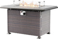 43' Wicker Outdoor Propane Gas Fire Pit Table with Rectangle Fire Pit Lid,55000 BTU Auto-Ignition Table Fire Pit w/Glass Wind Guard, Glass Rock for Outdoor,ETL Certified