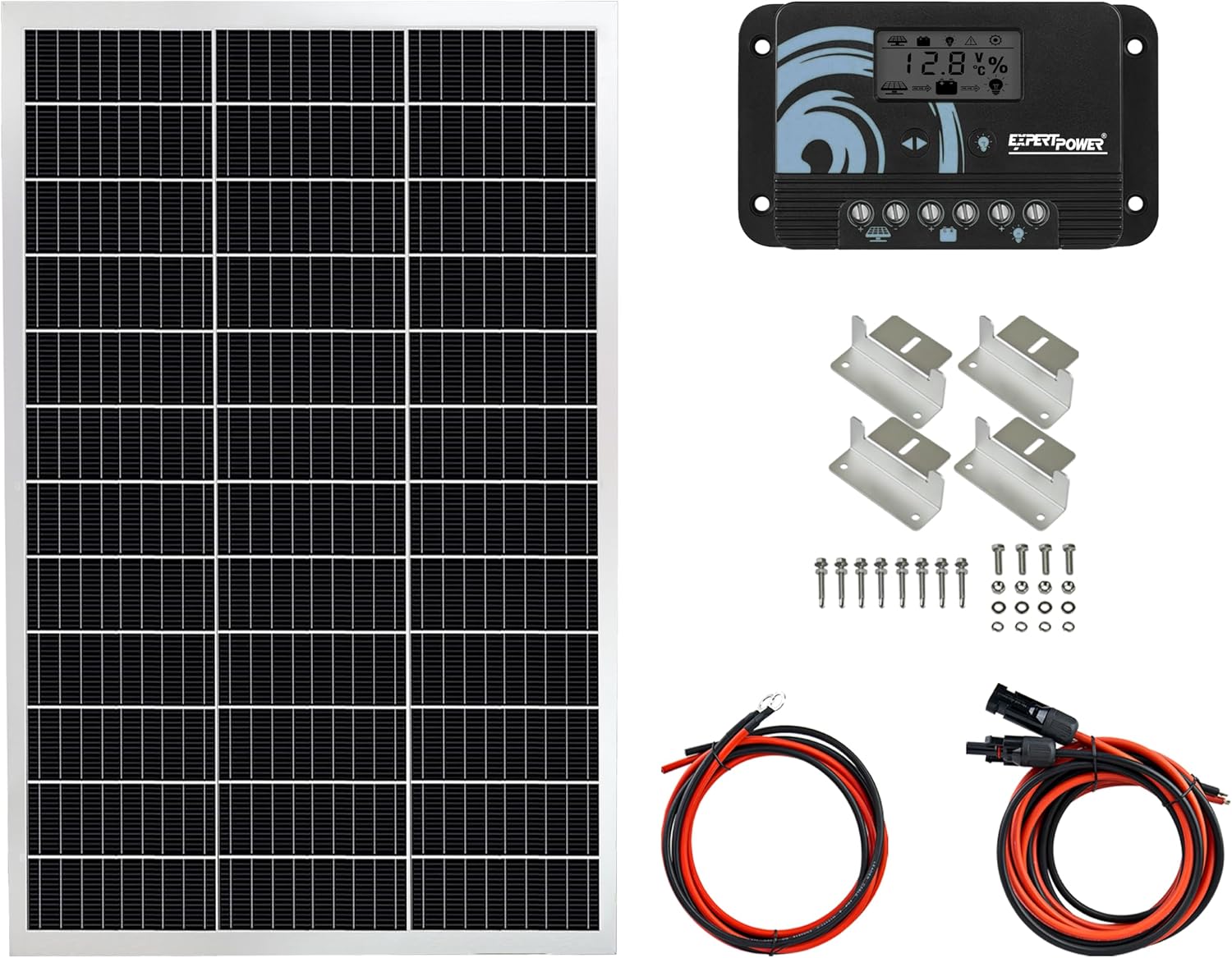 ExpertPower Solar Panel Kit | 100-watt 12-Volt Mono Solar Panel + 10A 12V/24V Solar Charge Controller, for RV, Marine, Cabin, Off-Grid DIY, Solar Projects and More