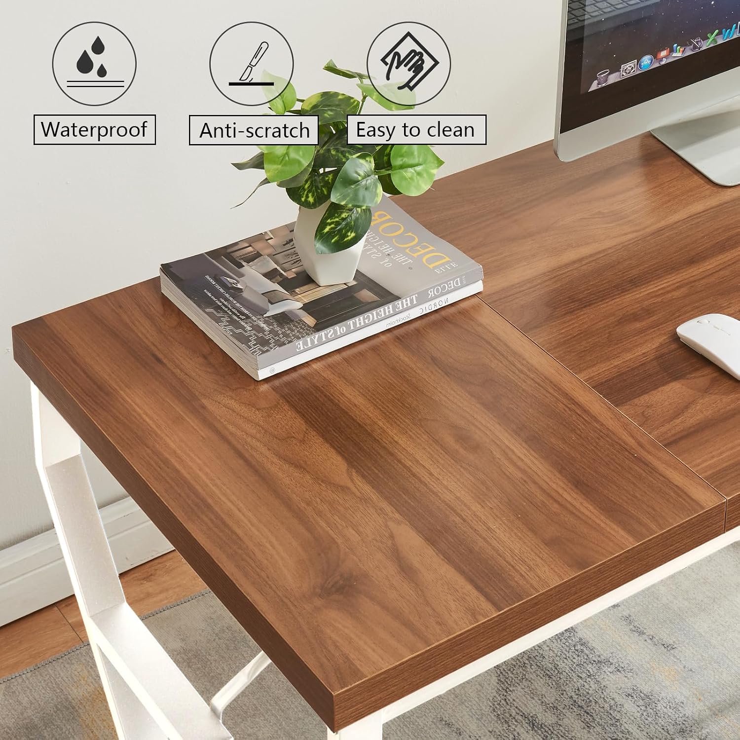 HOMISSUE 63-inch Executive Desk, Large Writing Desk with Engineered Wood Tabletop and Metal Frame, Rustic Home Office Desks with Sturdy Structure, Long Computer Desks for Home Office, Study Room,White