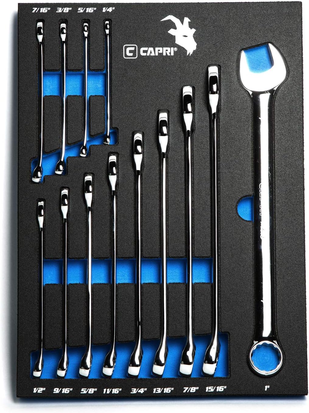 Capri Tools Combination Wrench Set with The Mechanic's Tray, SAE 1/4 to 1-inch, 13-Piece