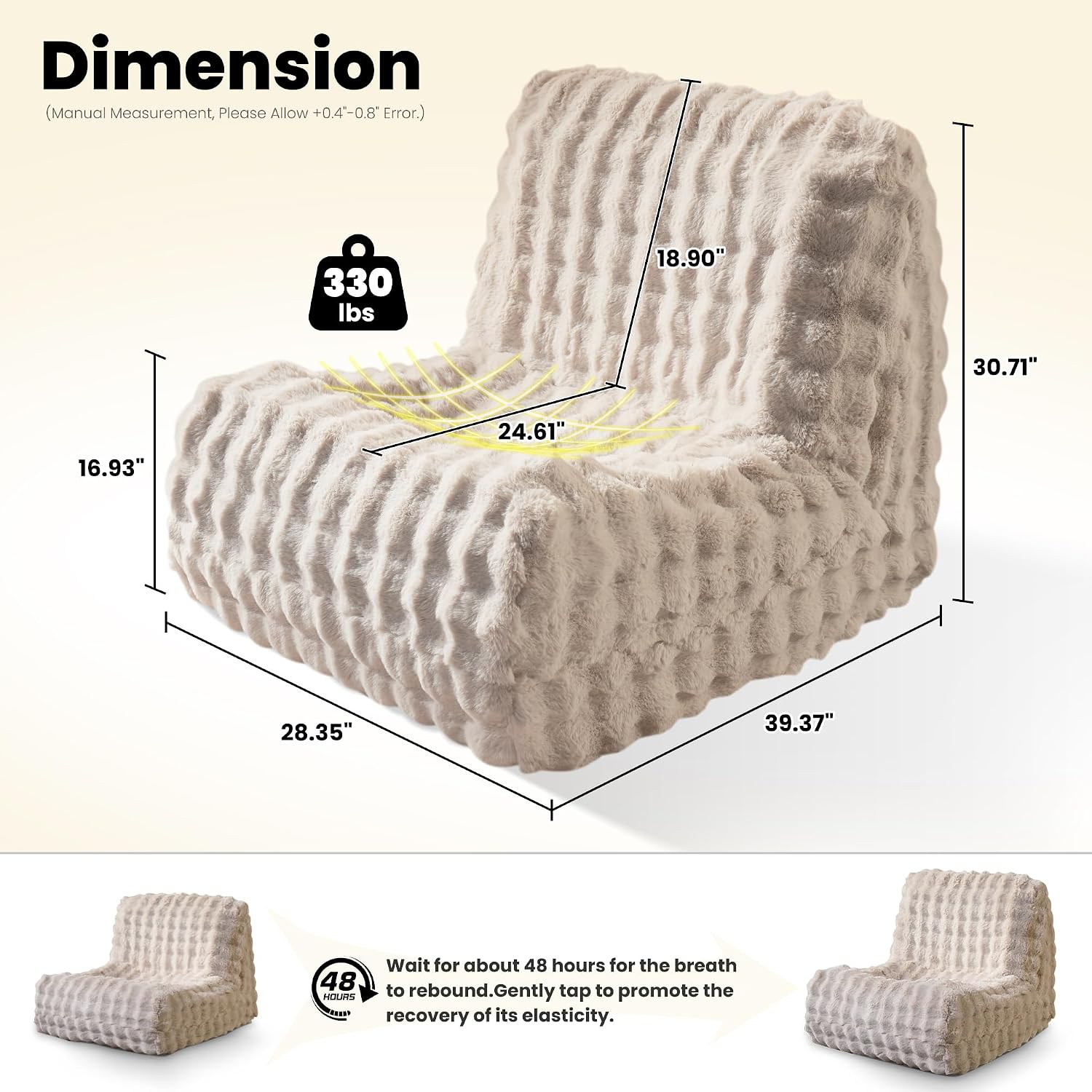 ovios Bean Bag Chair for Adult, Giant Beanbag with Plush Faux Fur, Comfy Large Big Lounger Floor Lazy Chair for Indoor Fireside Living Room Bedroom Dorm, Beige