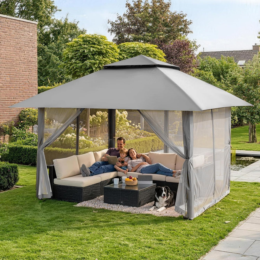CROWN SHADES 13x13 Pop Up Gazebo, Canopy Tent, Gazebos on Clearance - Outdoor Gazebo for Backyard & Patio Furniture - Carpa Pop Up Tent with Wheeled STO-N-Go Cover Bag (Grey)