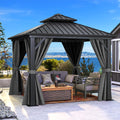 DWVO 10x10ft Gazebo Double Roof Hardtop with Nettings and Curtains, Heavy Duty Galvanized Steel Outdoor Vertical Stripes Roof for Patio, Backyard, Deck, Lawns, Grey