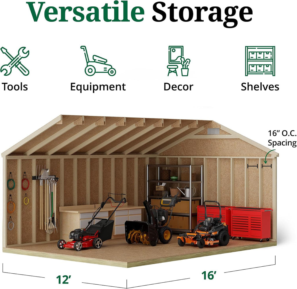 Little Cottage Co. 12x16 Classic Gable Shed with Floor, Outdoor Wood Storage Do-It-Yourself Precut Kit