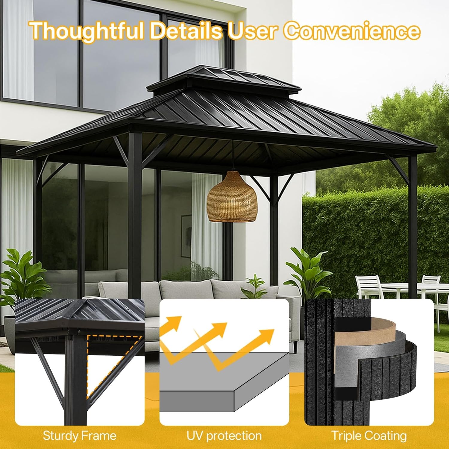 10x10 Hardtop Aluminum Gazebo, Outdoor Metal Gazebo with Netting & Curtains - Heavy Duty Iron Roof for Patios, Waterproof & Snow Load Resistant (Double Hardtop No Curtain & Netting)