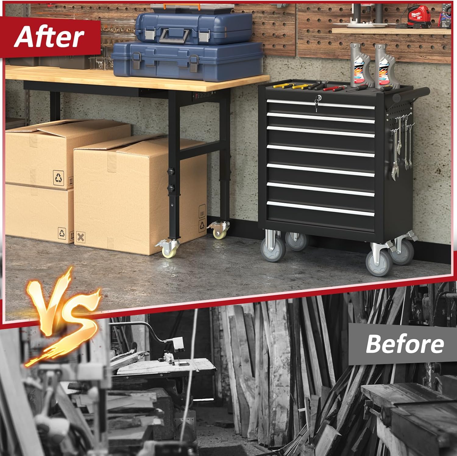 7 Drawers Rolling Tool Chest with Wheels, Rolling Tool Chest with Drawers, Portable Rolling Tool Boxes with Wheels, Tool Box Storage Cabinet with Locking System for Garage (Black, 7 Drawers)