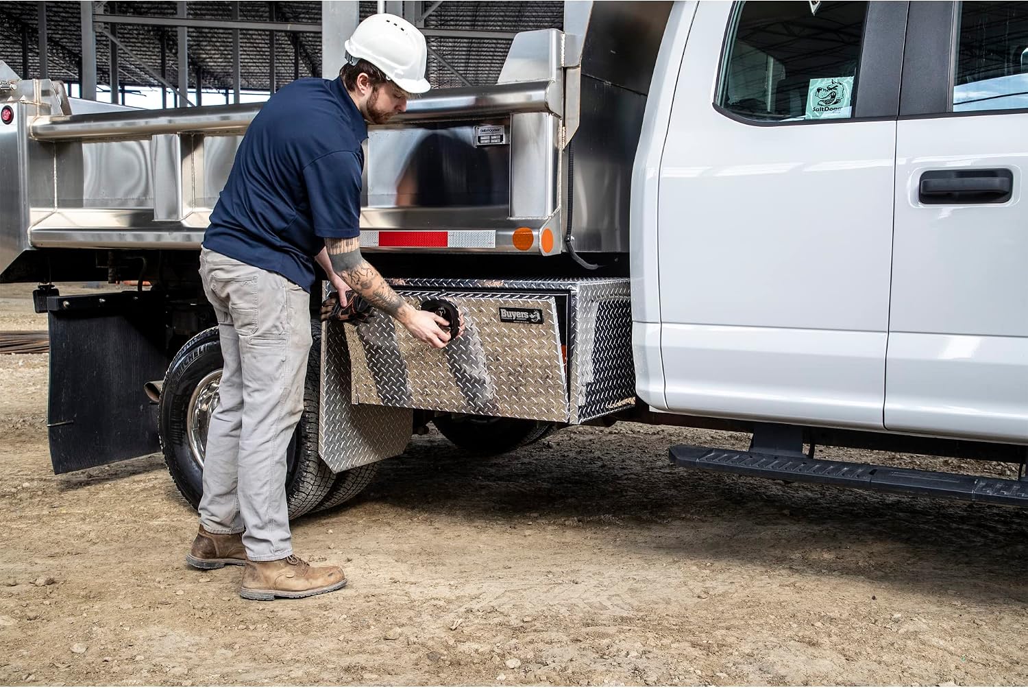 Buyers Products 1705105 Silver Diamond Tread Aluminum Underbody Truck Box with T-Handle Latch, 18 x 18 x 36 Inch, Durable Contractor Toolbox For Organization And Storage, Job Tool Chest