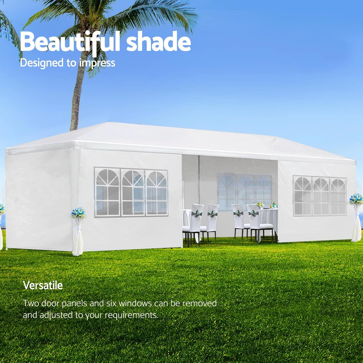 10'X30' Outdoor Party Tent, Wedding Canopy Tent with 8 Removable Sidewalls, Waterproof Gazebo Shelter for Parties BBQ Events, White
