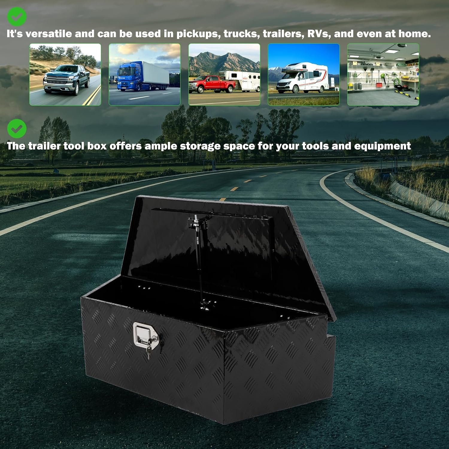 SCITOO 39 Inch Aluminum Truck Bed Tool Box,Diamond Plate Heavy Duty Crossover Storage for Most Full Size Pickups,Lockable Weatherproof Chest,Fits 39' Truck Beds,Easy Access to Load and Unload