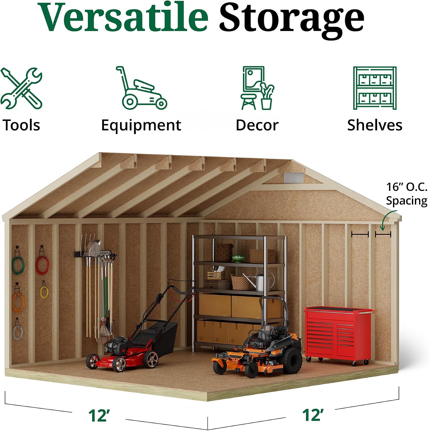 Little Cottage Co. 12x12 Classic Gable Shed with Floor, Outdoor Wood Storage Do-It-Yourself Precut Kit