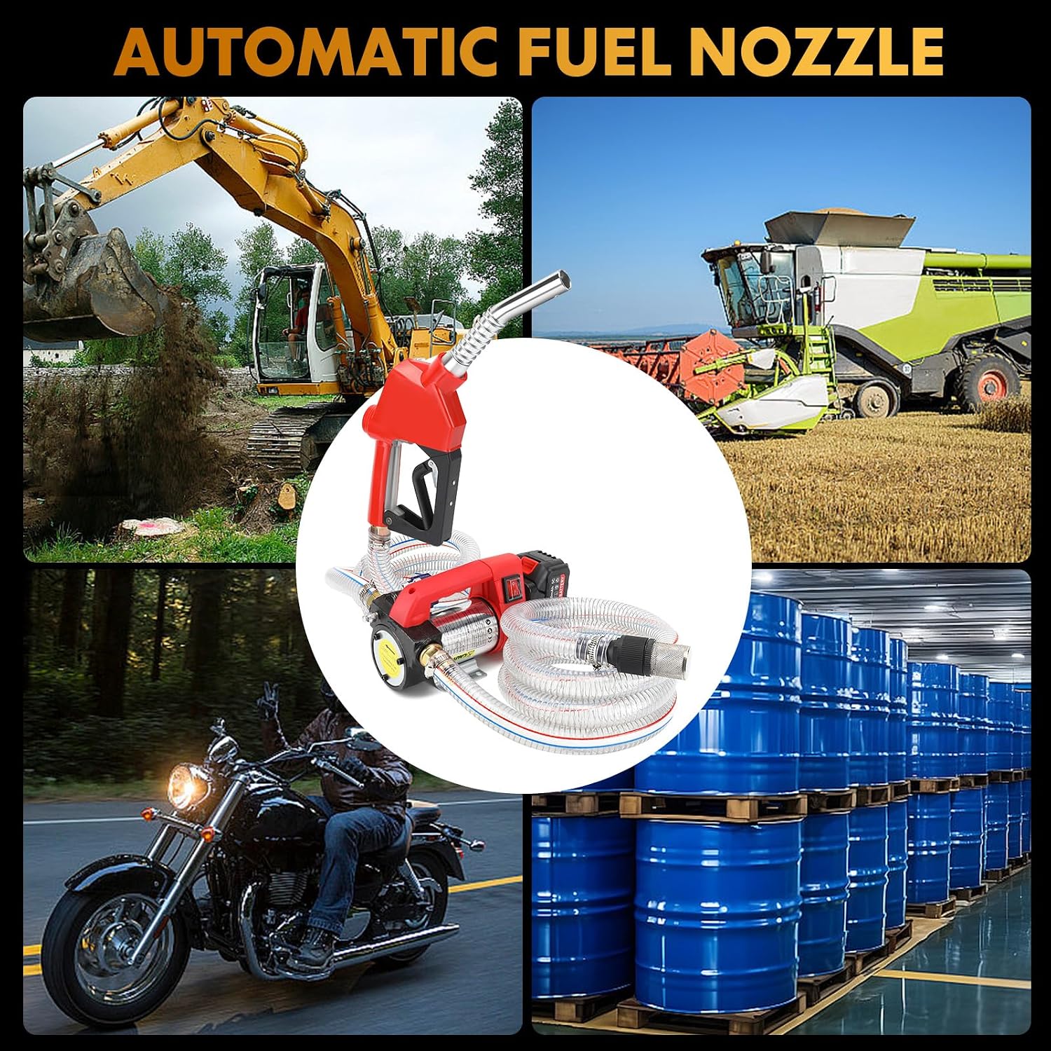 Fuel Transfer Pump Battery Powered - cordless transfer pump 12GPM 21V 260W Diesel & Kerosene Transfer Pump, Auto Shut-off Nozzle, for Truck/Tractor/Generator