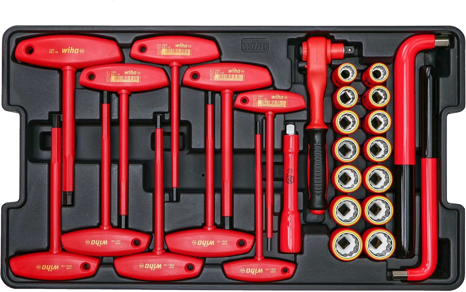 Wiha 32800 Insulated Electrician Tool Set – 80-Piece VDE Screwdriver, Pliers, Socket & Nut Driver Kit with Rolling Case, 1000V Rated, 10,000V Tested
