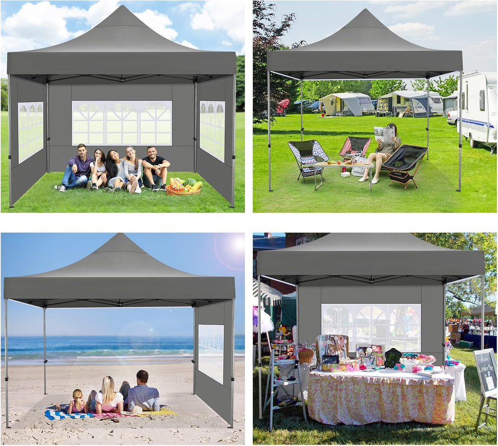 COBIZI 10x10 Pop Up Canopy Tent 10x10 Canopy with 4 Sidewalls Waterproof Heavy Duty Commercial Canopy Tent for Parties Outdoor Garden Gazebo, Carry Bag with Wheel(10x10ft, Gray)