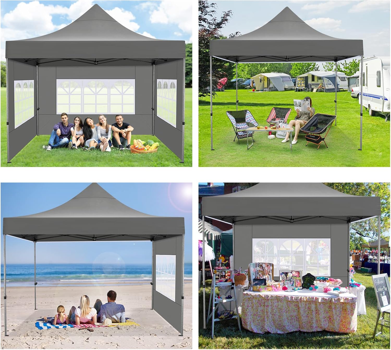 COBIZI 10x10 Pop Up Canopy Tent 10x10 Canopy with 4 Sidewalls Waterproof Heavy Duty Commercial Canopy Tent for Parties Outdoor Garden Gazebo, Carry Bag with Wheel(10x10ft, Gray)