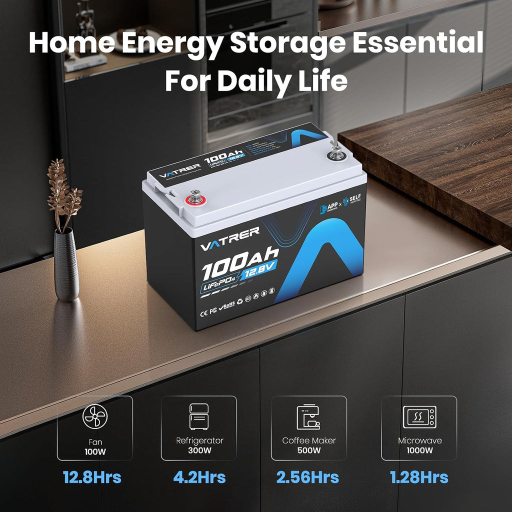 12.8V 100AH Group 31 LiFePO4 Lithium Battery with Self-Heating & APP Monitoring, Built-in 100A BMS, High Temp Cutoff, Low Temp Charging, 5000+ Cycles, Perfect for RV/Camping,Off-Grid,Solar