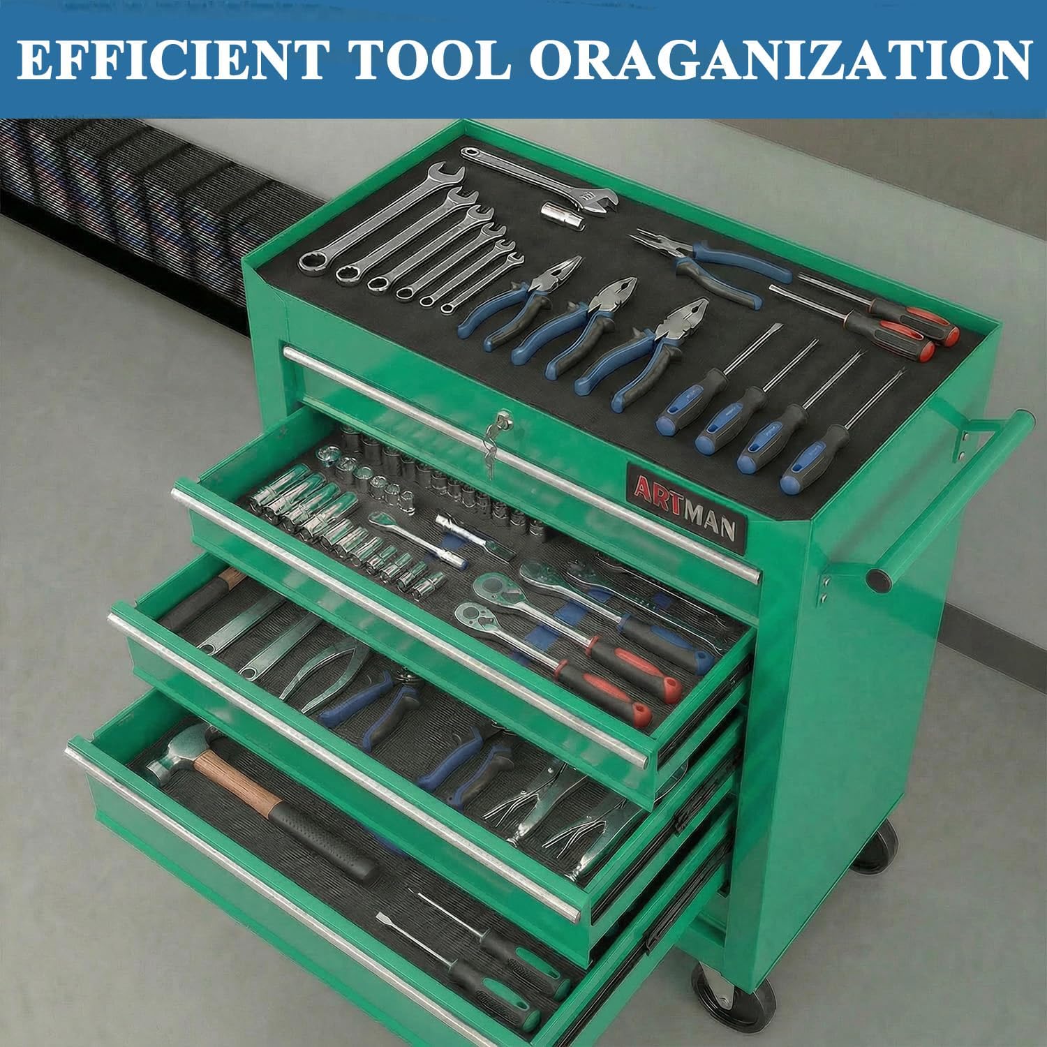 5 Drawers Tool Cart on Wheels,Rolling Tool Chest Tool Storage,Drawers Rolling Tool Trolley Organizer Tool Case for Garage, Warehouse, Workshop, Repair Shop (5 Drawers-Green)
