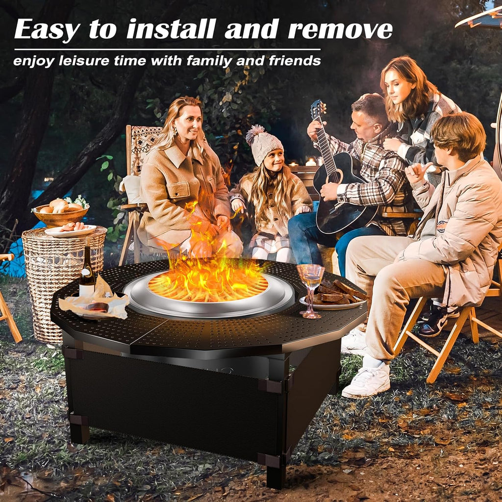 40 in Fire Pit Surround Tabletop for Solo Stove Bonfire and Ranger Wood Burning, Powder-Coated Steel Tabletop for Solo Stove Bonfire Accessories, 24 in Inner, Fits Most Wood Burning Fire Pit.