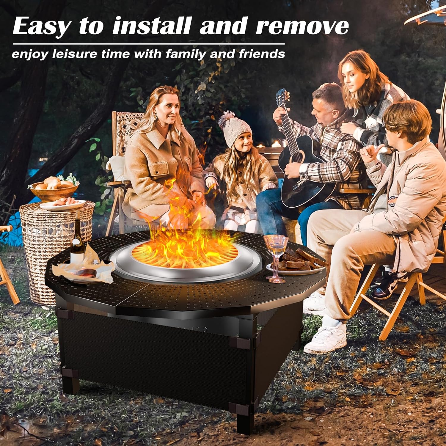40 in Fire Pit Surround Tabletop for Solo Stove Bonfire and Ranger Wood Burning, Powder-Coated Steel Tabletop for Solo Stove Bonfire Accessories, 24 in Inner, Fits Most Wood Burning Fire Pit.