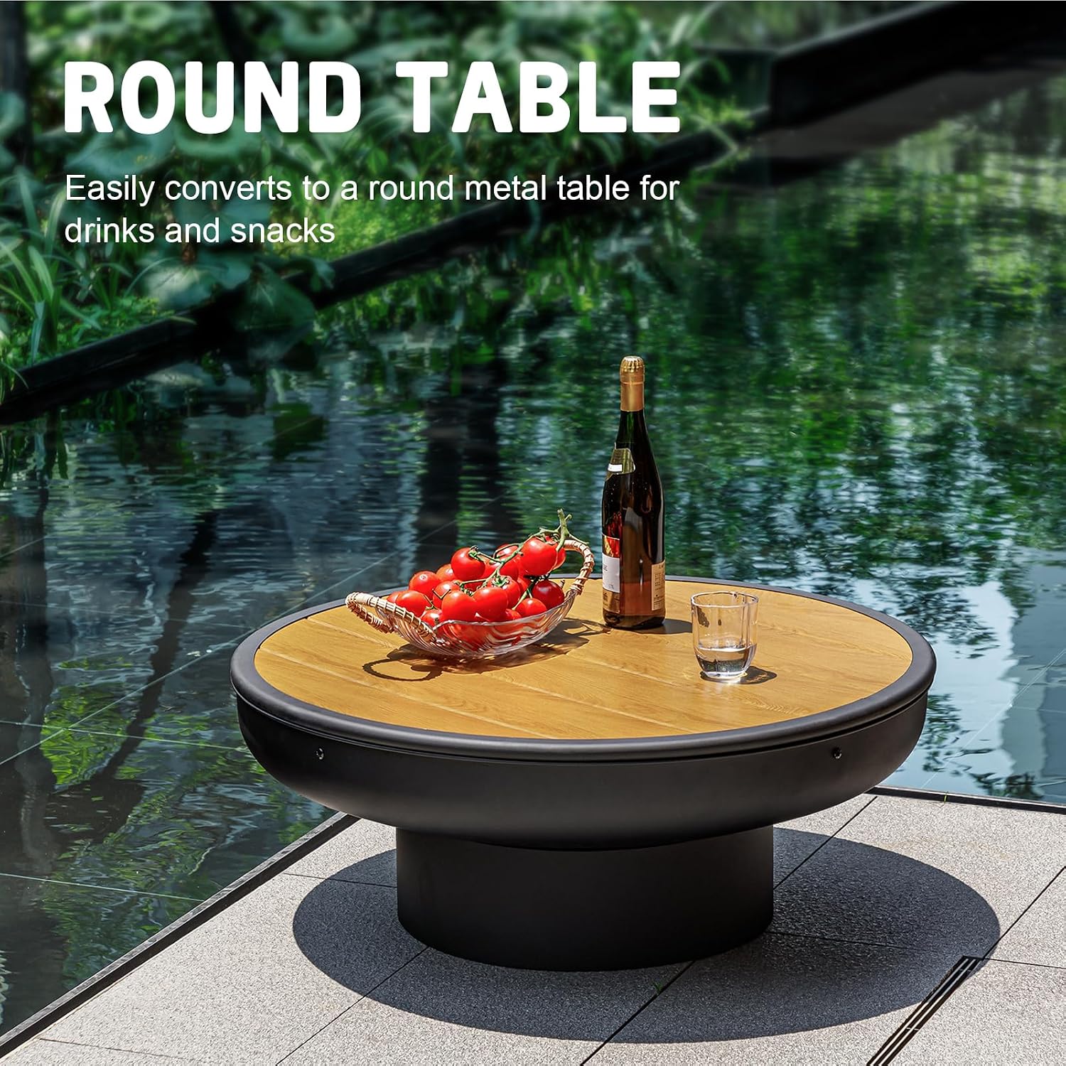 Panovue 32in Fire Pit Table with Lid,Heavy Duty and Deep Fire Bowl,Outdoor Wood Burning BBQ Grill Firepit Bowl with Cover Lid, Fire Pit for Outside Table for Backyard Bonfire Patio Picnic