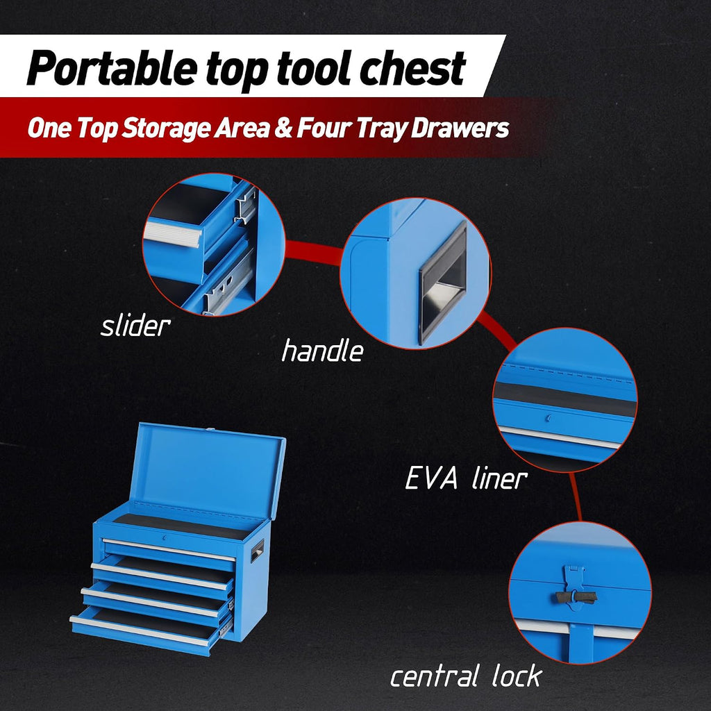 5 Drawers Tool Cart with Wheels & 1 Cabinet,Detachable Portable Top Box,Lock Rolling Tool Chest Trolley Organizer Set,Multifunctional Tool Box w/Storage Lockers for Garage & Workshop (Blue)