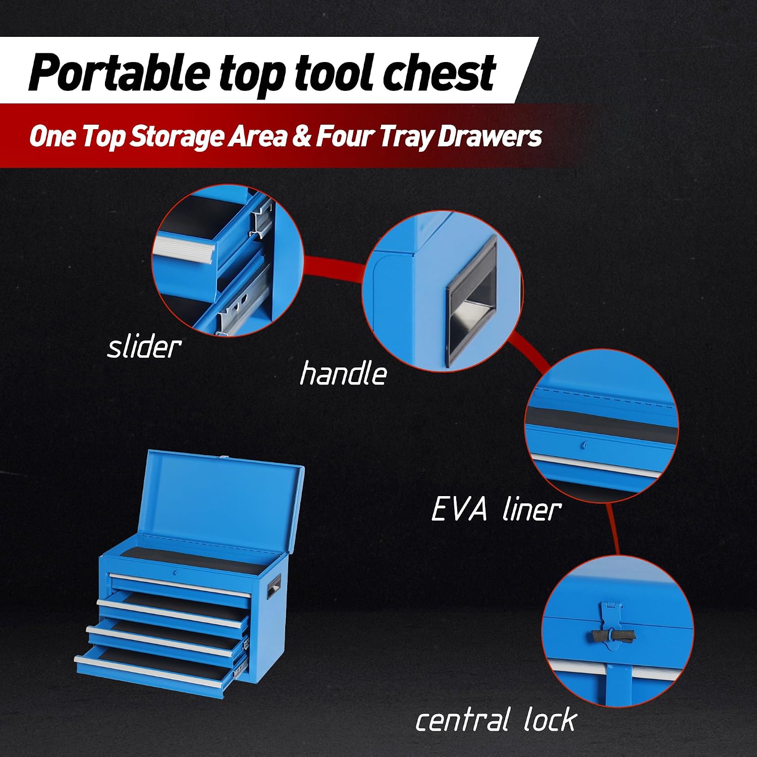 5 Drawers Tool Cart with Wheels & 1 Cabinet,Detachable Portable Top Box,Lock Rolling Tool Chest Trolley Organizer Set,Multifunctional Tool Box w/Storage Lockers for Garage & Workshop (Blue)