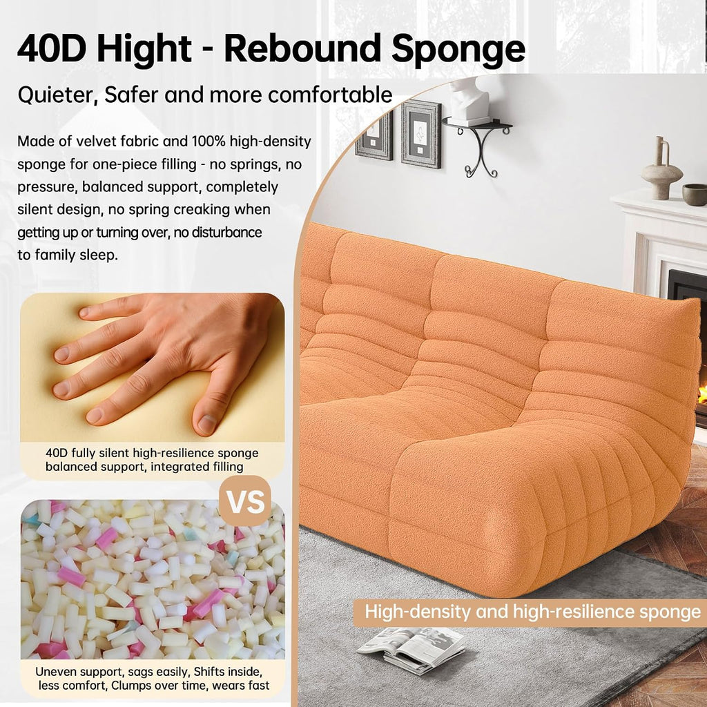 WHGBJA Bean Bag Chairs for Adults, BeanBag Reading Chair Memory Foam Couch 3-Seater, Floor Chair Soft Teddy Material, Comfy Reading Nook Chairs for Bedroom Living Room Office (Orange)