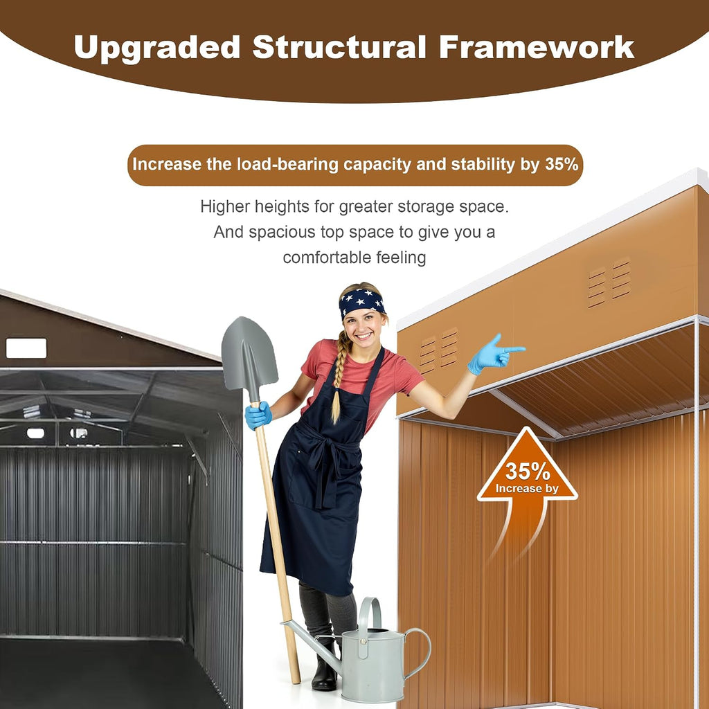 8x4 Outdoor Storage Shed, Heavy Duty Metal Shed, Lockable Garden Sheds with Sliding Door, Window and Airflow Design, Waterproof Steel Tool Sheds & Outdoor Storage for Backyard