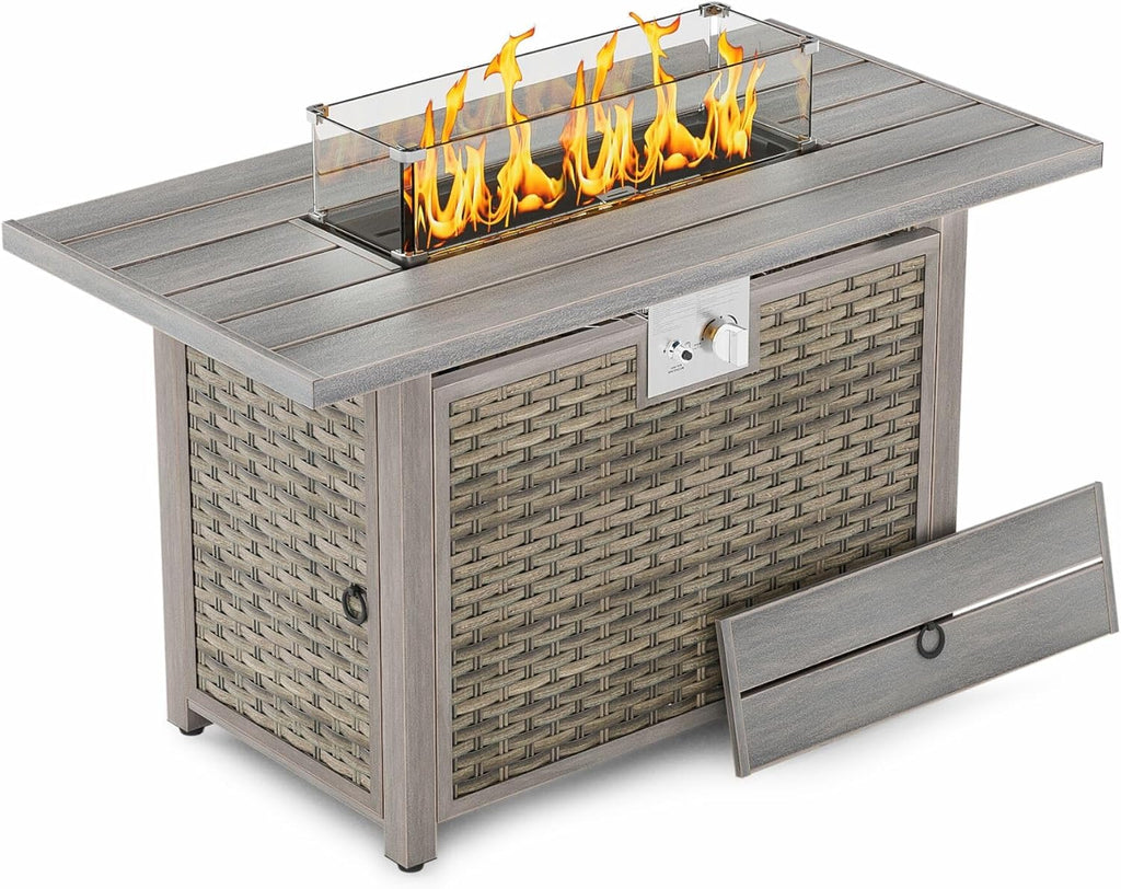 Dineli 43-Inch Rectangular Propane Fire Pit Firepits for Outside Patio Fire Pit Table, Gas Fire Pits with Adjustable Feet, Tabletop Fire Pits for Backyard Deck Balcony, 50,000 BTU, Light Brown