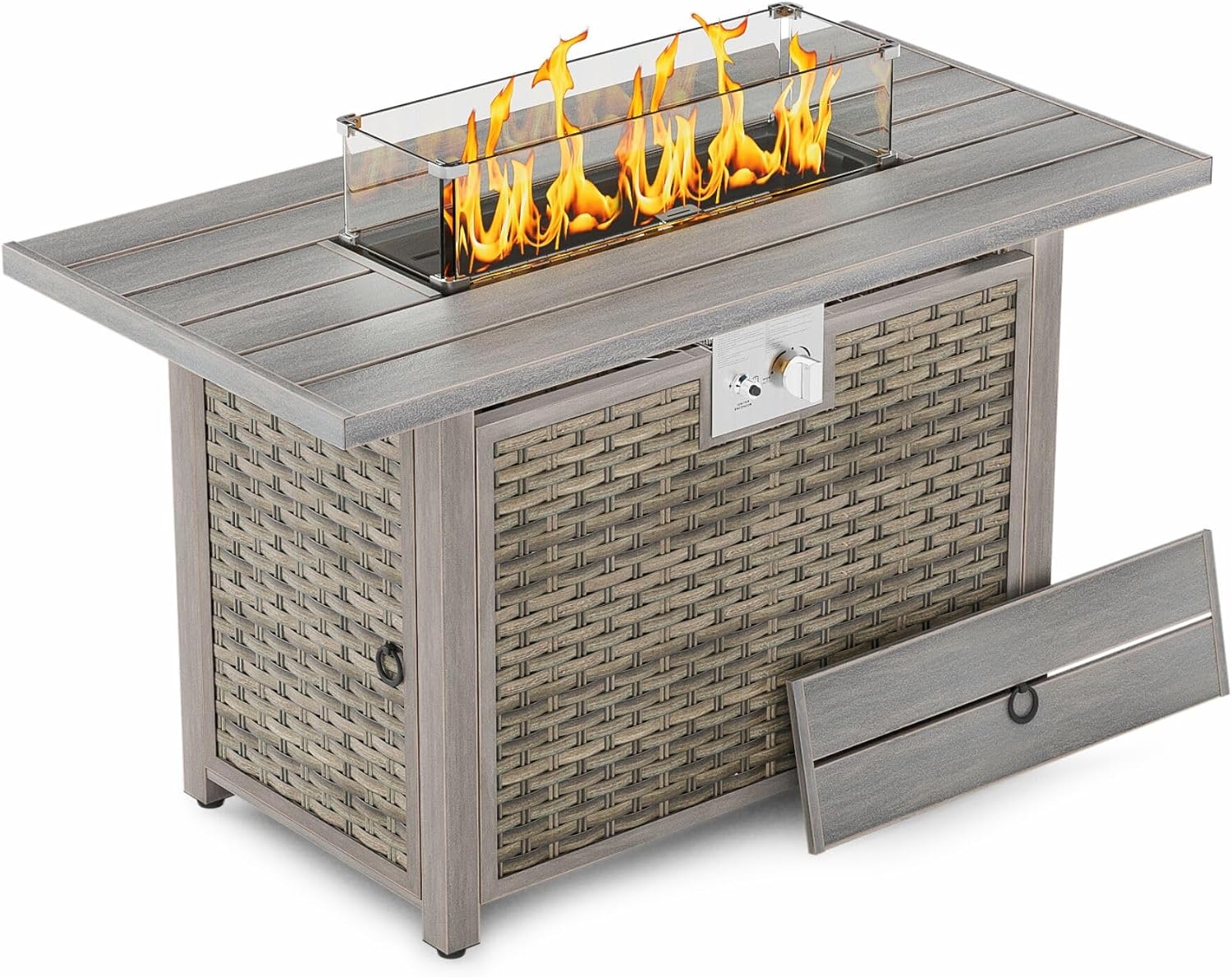 Dineli 43-Inch Rectangular Propane Fire Pit Firepits for Outside Patio Fire Pit Table, Gas Fire Pits with Adjustable Feet, Tabletop Fire Pits for Backyard Deck Balcony, 50,000 BTU, Light Brown