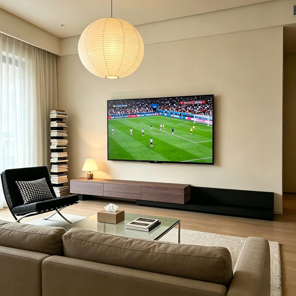 Telescoping TV Cabinet, 70.9 to 110.2 Inch Entertainment Center, Fits 85 Inch TV with 3 Drawer Media Cabinet, Walnut + Matte Black, Modern Living Room Bedroom Organizer