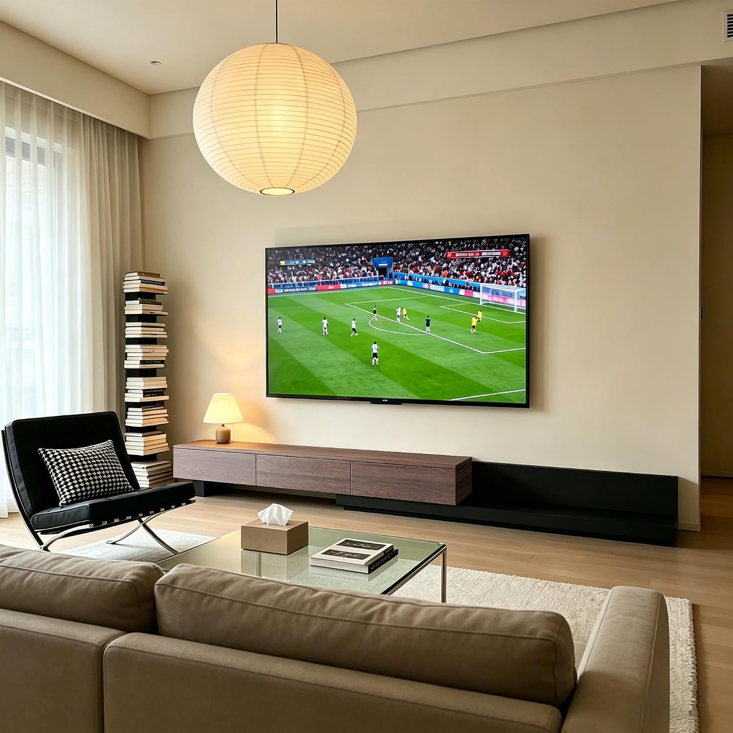 Telescoping TV Cabinet, 70.9 to 110.2 Inch Entertainment Center, Fits 85 Inch TV with 3 Drawer Media Cabinet, Walnut + Matte Black, Modern Living Room Bedroom Organizer
