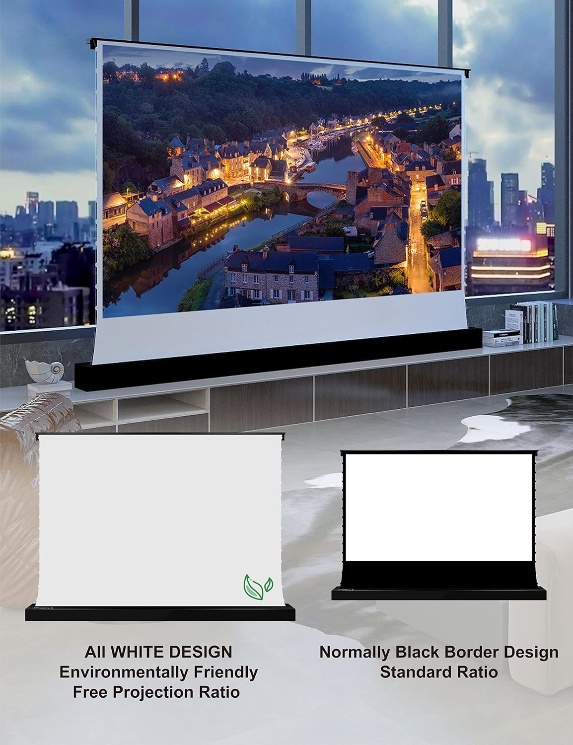 VIVIDSTORM-Projector Screen S 72 inch Portable Folding Stand Indoor Tension Floor Screen with All White Cinema, 4K/3D/UHD Gaming/Home Cinema,Compatible with Normally Projector,VSDSTWA72H