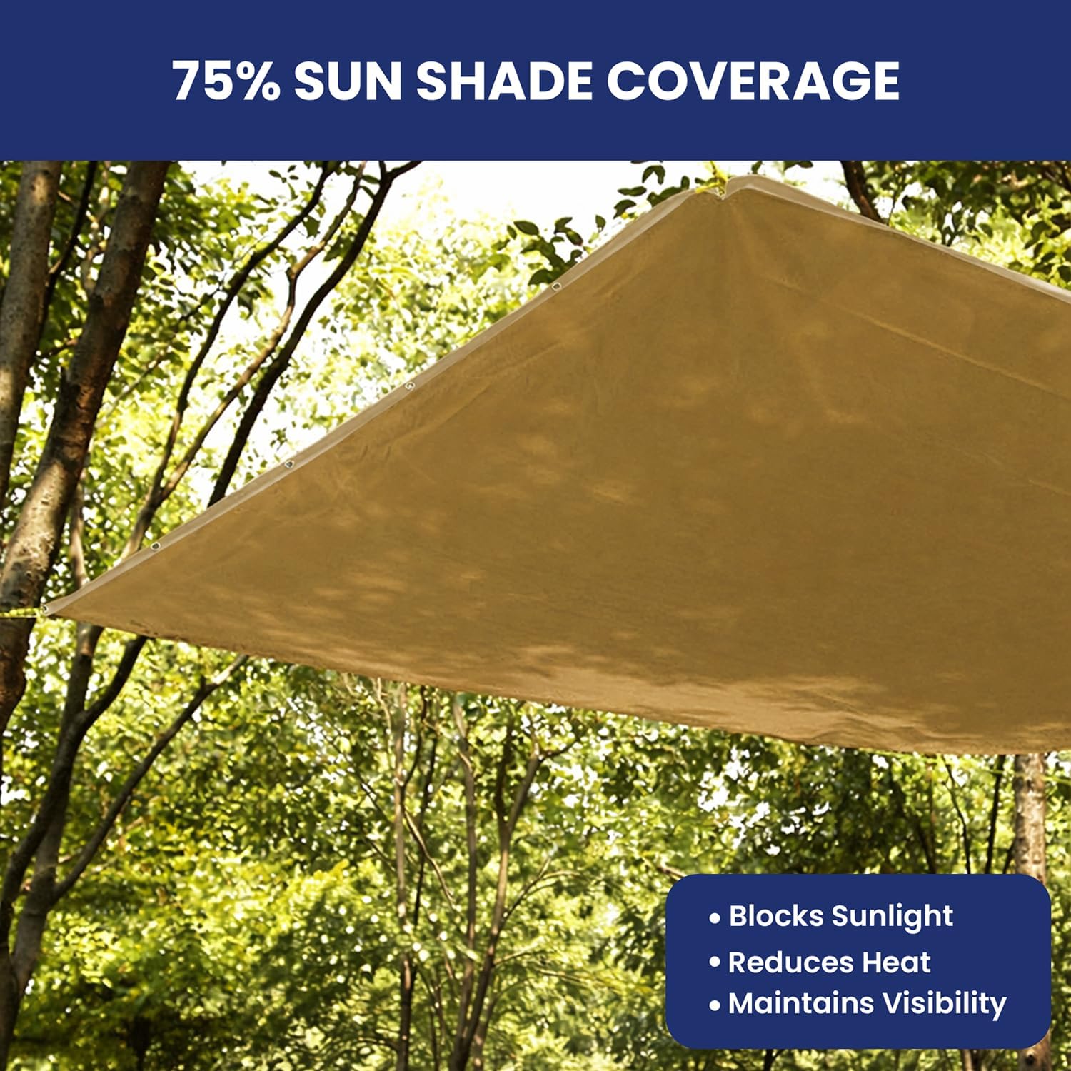 Tarps Now 20' x 20' Tan Mesh Tarp Heavy Duty - 6.8 oz Knitted HDPE - 75% Shade Cloth for Garden, Backyard, Patios - Brass Grommets - UV Resistant Breathable Privacy Screen, Sun Shades Outdoor Patio