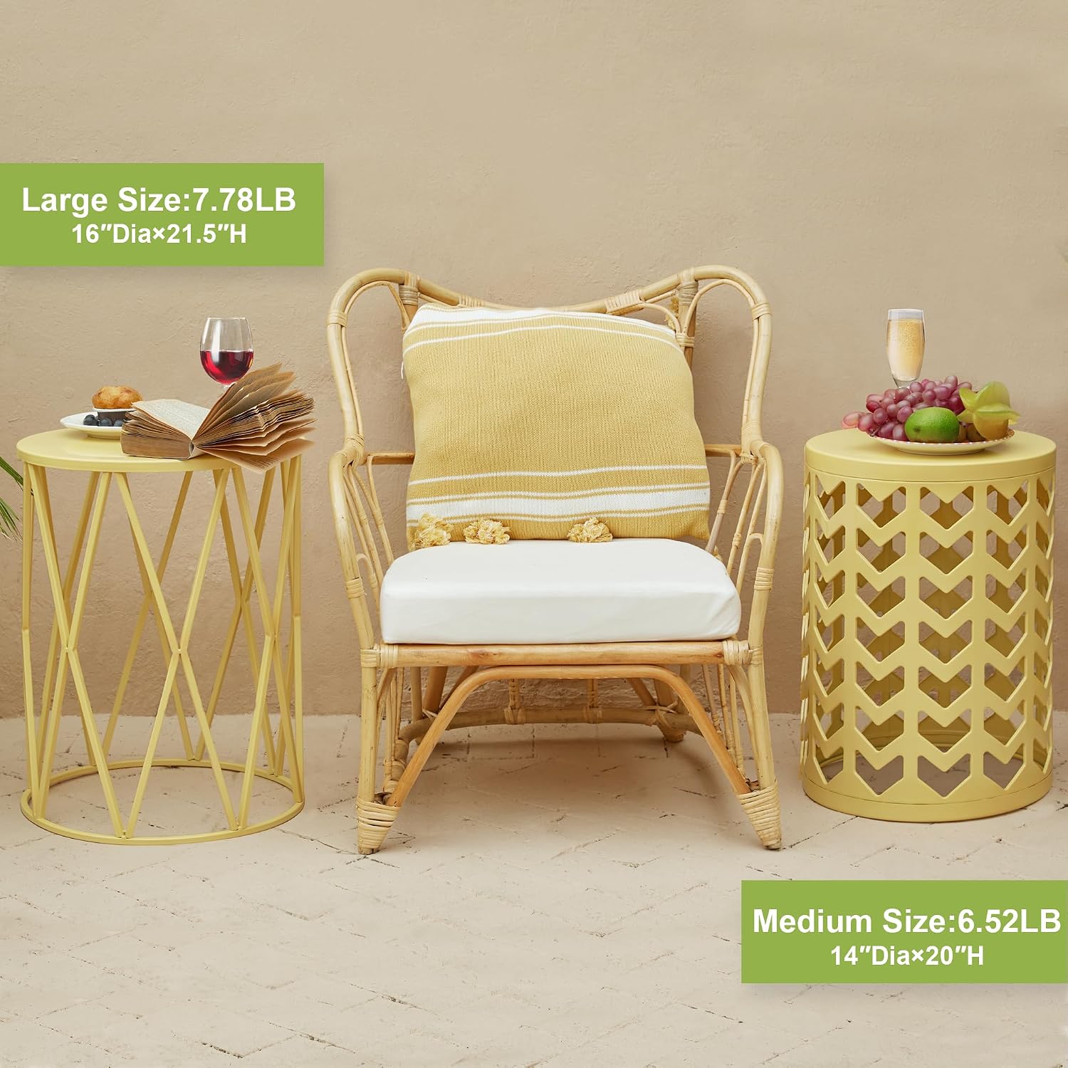 Y&M Set of 3 Nesting Metal Round Coffee Table, Side Table End Table for Indoor Outdoor Multifunctional Use,Heavy Duty Metal Plant Stand Decorative Garden Stool- Yellow(Ship from US)
