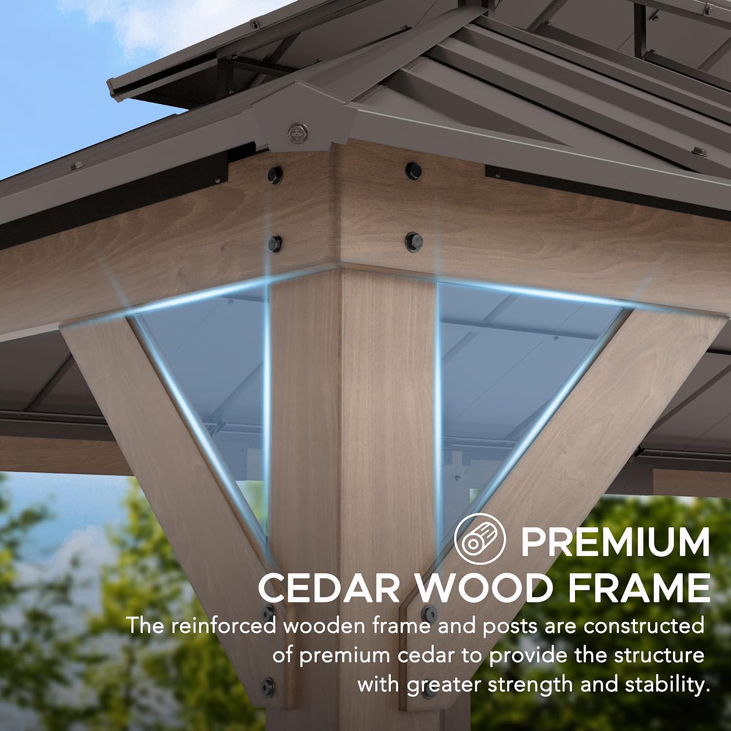 SUNJOY 12 x 20 ft. Wood Gazebo, Outdoor Patio Cedar Framed Wooden Hardtop Gazebo with 2-Tier Metal Roof, Suitable for Patios, Lawn, and Backyard, Dark Brown Roof + Dark Wood Frame
