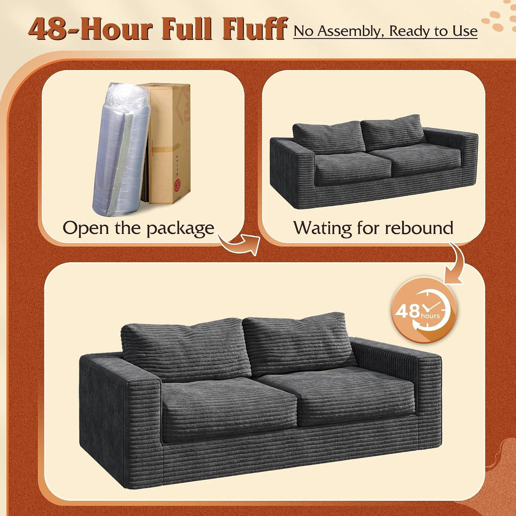 WLIVE 82'' Boneless Loveseat, Couches for Living Room, Bean Bag Couch for Adults, with Pillows, Giant Floor Couch, Plush Sofa, Grey, Loveseat