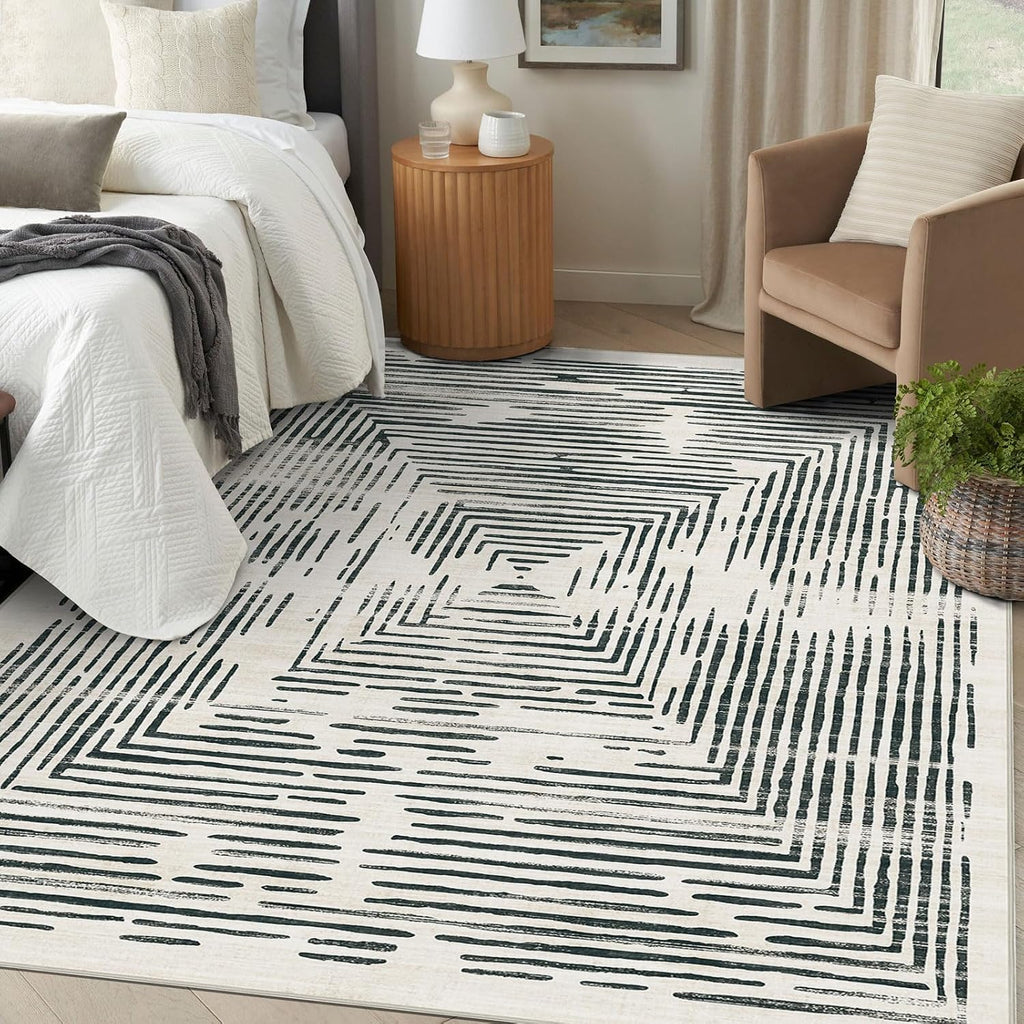 BLISSA 8x10 Area Rugs for Living Room - Soft Large Washable Geometric Black White Lines Modern Abstract Rug for Bedroom Striped Contemporary Carpet for Nursery Dining Room Home Office Decor