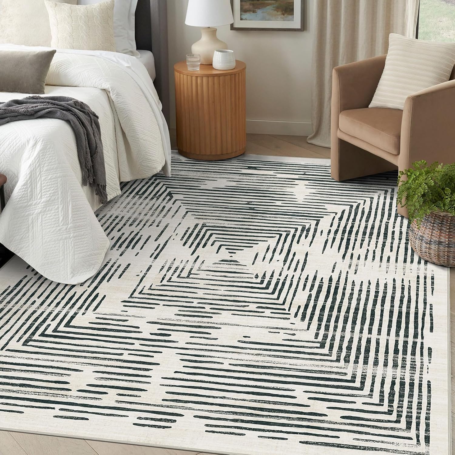 BLISSA 8x10 Area Rugs for Living Room - Soft Large Washable Geometric Black White Lines Modern Abstract Rug for Bedroom Striped Contemporary Carpet for Nursery Dining Room Home Office Decor