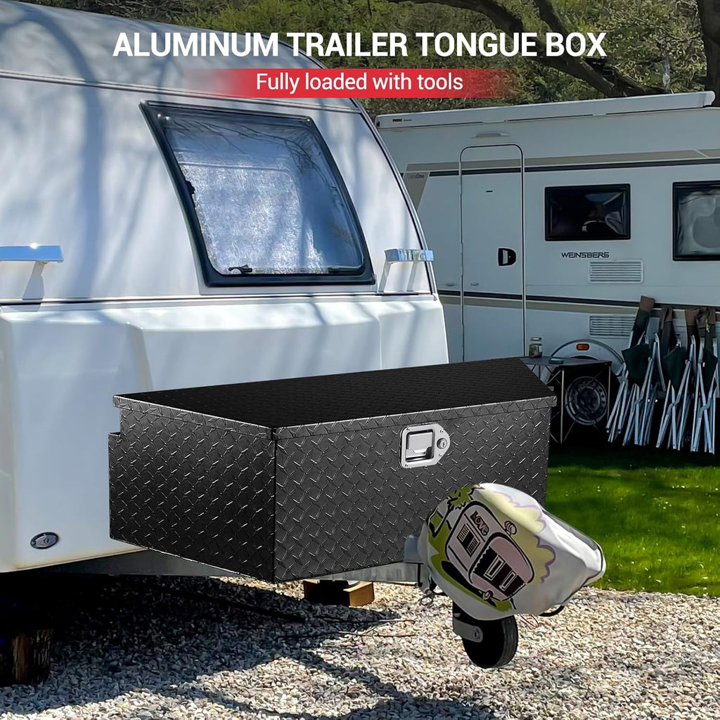 GarveeTech 33 in Trailer Tongue Boxes,Heavy Duty Aluminum Trailer Tool Box With Lock and Keys,Diamond Plate Storage Box,Waterproof Trailer Box for Pick Up Truck Bed,RV Trailer,Black